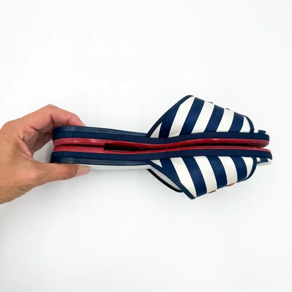 Chanel CC Logo Navy White Stripe Sandals Flats EU 9 US 8-8.5